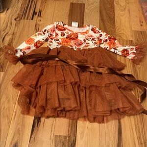 NWOT Floral and Brown Tulle Dress, sz 2-3T